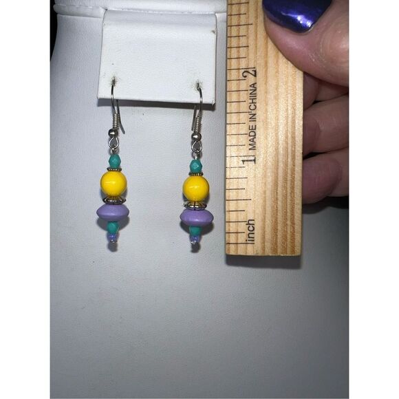 Pastel Wooden Bead dainty Dangle Earrings - Picture 5 of 6